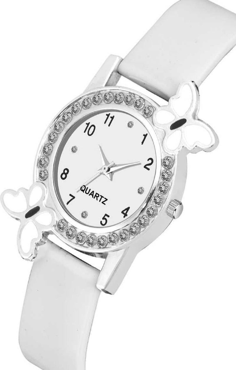 Acnos Polyurethane White Dial Diamond Analog Watch With 2 Diamond Bracelets for Girls - Butterfly Combo Pack of 3 - Image 4