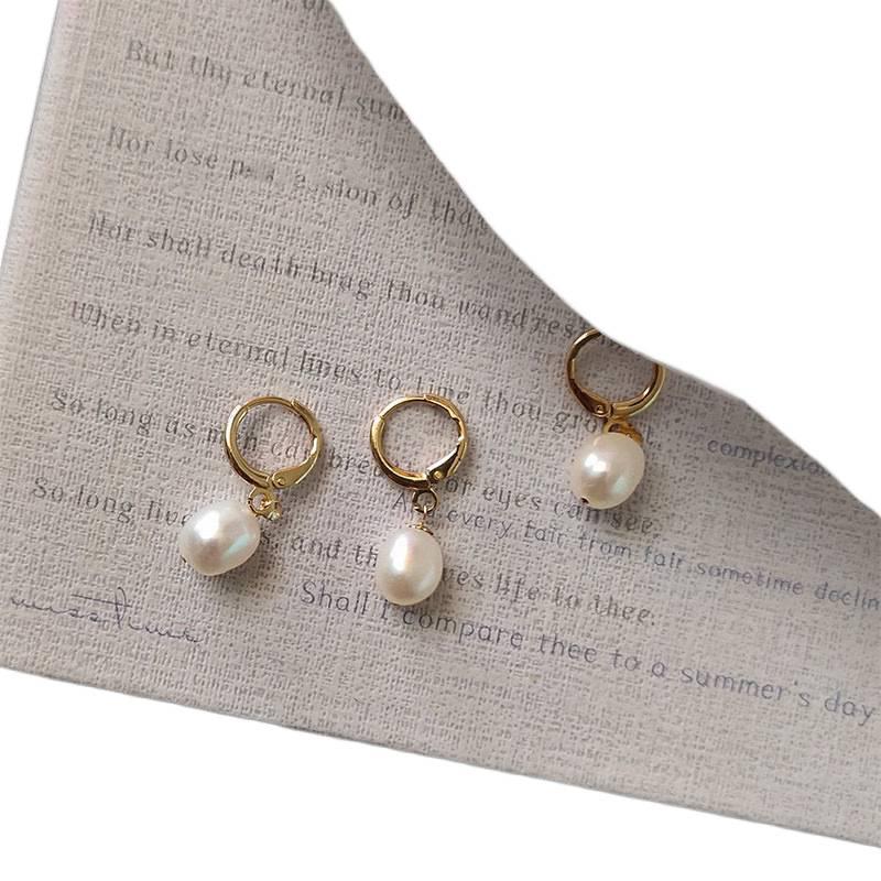 JHJ Gold Pearl Hoop Earrings with Lightweight Huggie Profile for Daily Wear and Elegant Styling - Image 1