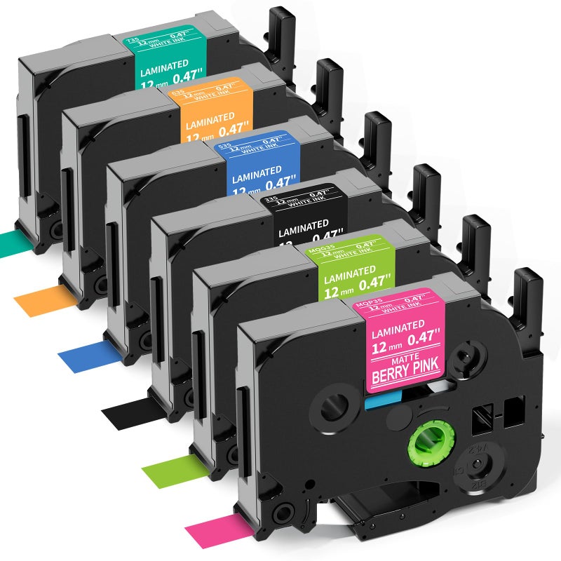 Labelife 6-Pack Replace Brother P Touch Label Tape, TZe TZ Tape 12mm 0.47 Laminated Color Label Maker Tape for Brother PT-D210 PT-H110 PT-D220 PT-D400, White on Pink/Lime Green/Orange/Blue/Green/Black - Image 1