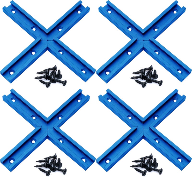 HOTTARGET Aluminum T-Track Intersection Kit with Wood Screwsâ€“Double Cut Profile Universal with Predrilled Mounting Holes -Woodworking and Clamps â€“ Fine Sandblast Anodized - 4 PK (Blue) - Image 1
