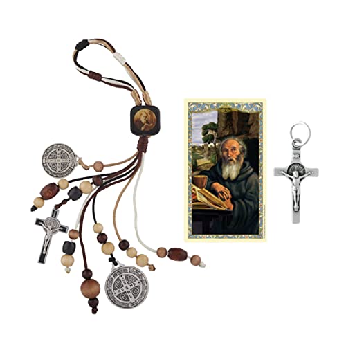H HOLLY LINES St Benedict Catholic Door Hanger Home Blessing Kit includes St. Benedict Devil Chasing Protection Medals, Wooden Beads & Crucifix, Card. - Image 1
