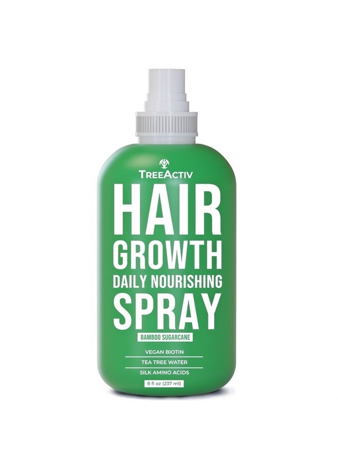 TreeActiv Hair Growth Spray, Argan Oil + Tea Tree Leave-In Conditioner, Nourishing Vegan Keratin + Biotin Volumizer, Thickening Hair Serum Mist for Women & Men, Bamboo Sugarcane Scent, 2000+ Sprays 