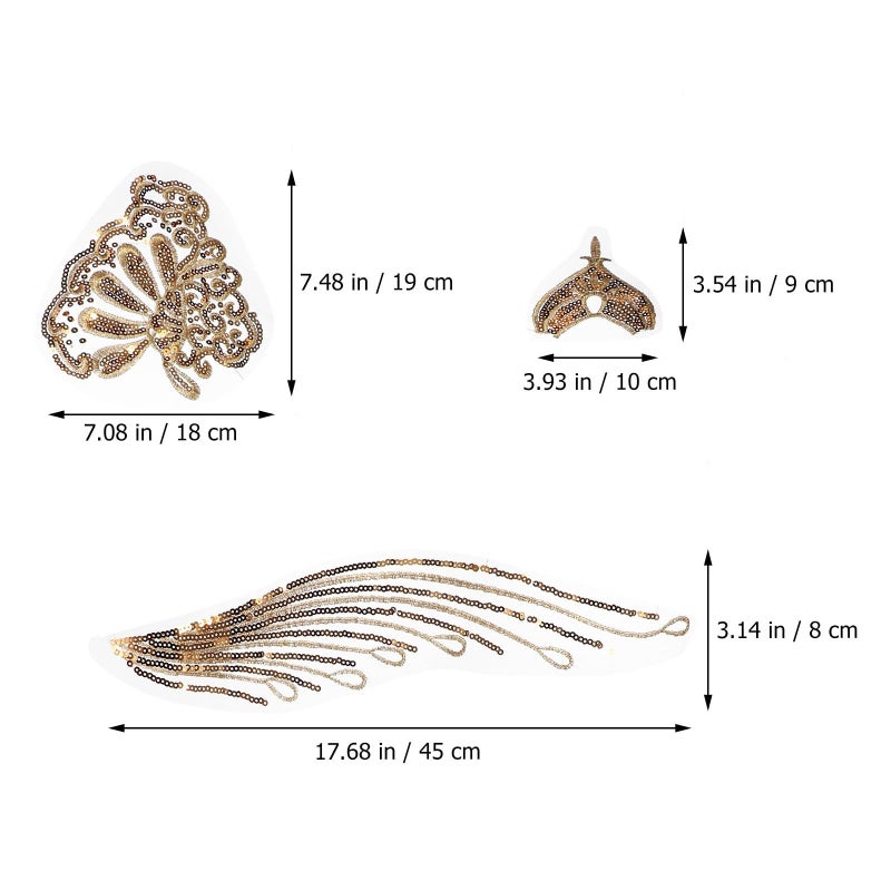 Gold Sequin Mesh Embroidery Patch Pair Floral Applique For DIY Garment Accessories Craft - Image 3