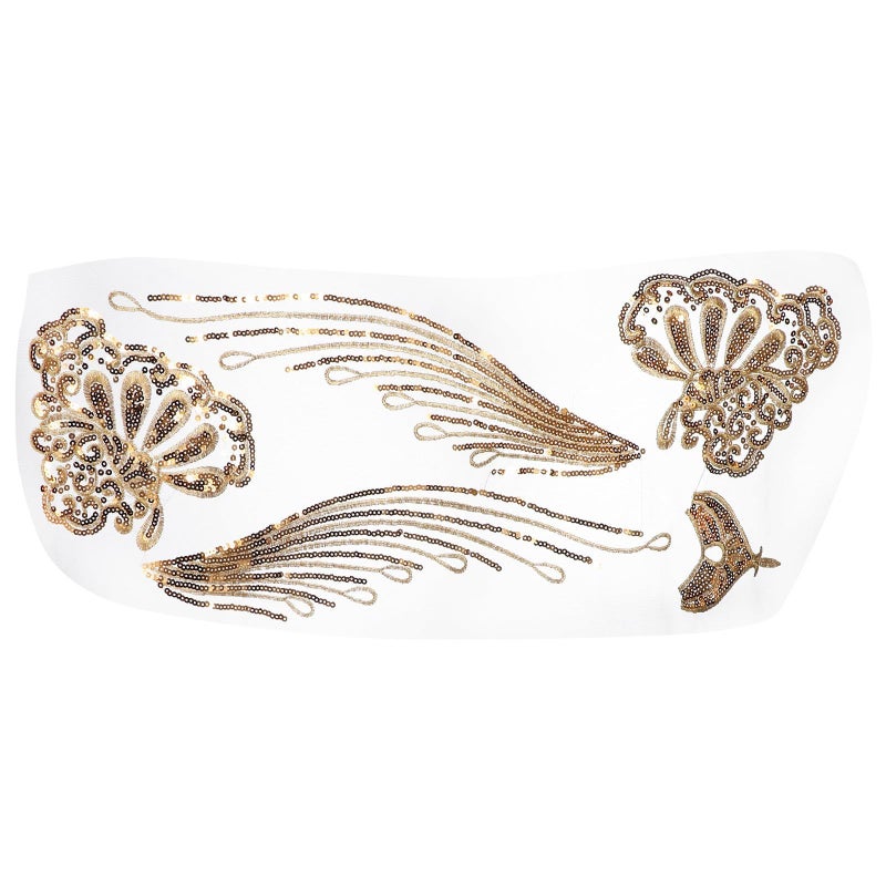 Gold Sequin Mesh Embroidery Patch Pair Floral Applique For DIY Garment Accessories Craft - Image 2