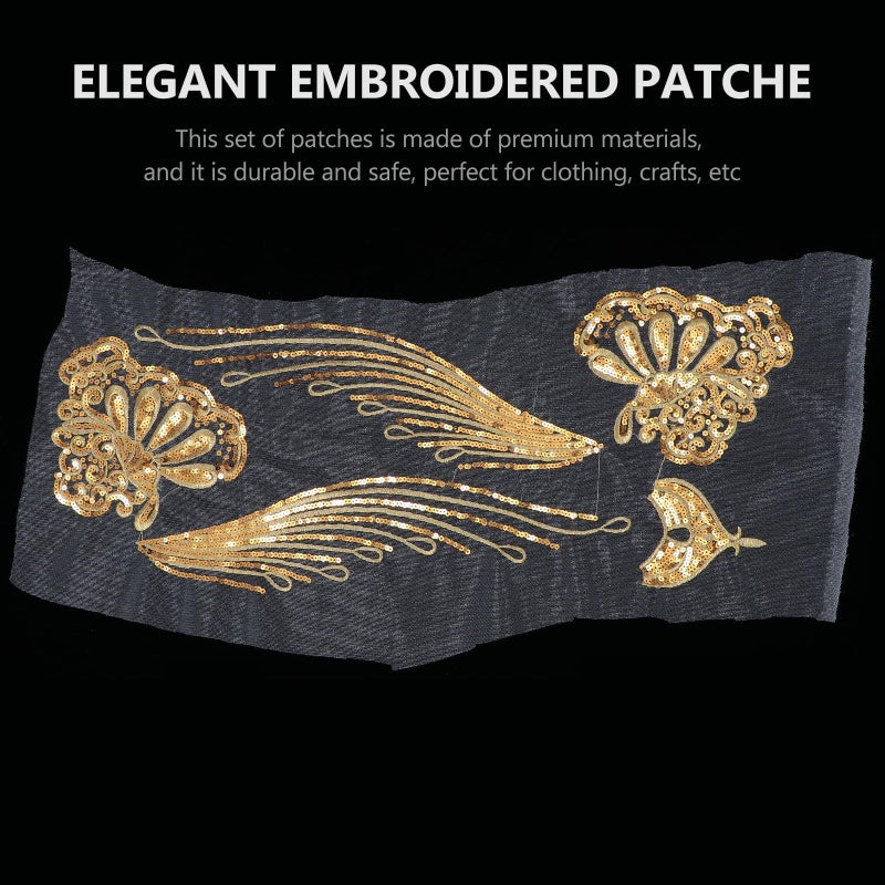 Gold Sequin Mesh Embroidery Patch Pair Floral Applique For DIY Garment Accessories Craft - Image 5