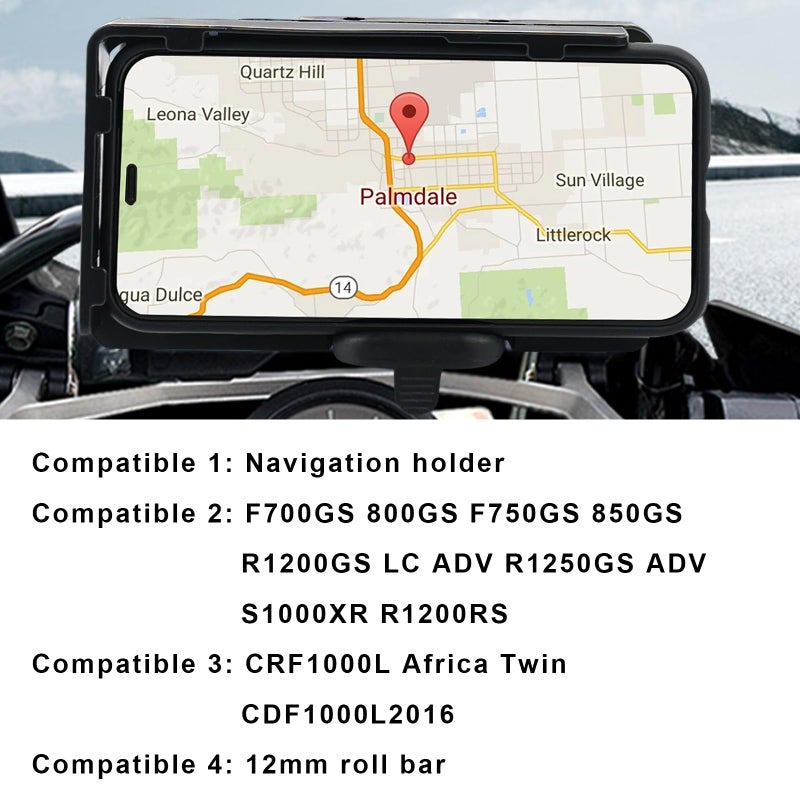 MDPROMCP حامل هاتف دراجة نارية MDPROMCP R1200GS مع شاحن USB مزدوج وتركيب هاتف محمول ودليل GPS متوافق مع F700GS F800GS R1200GS R1250GS CRF1000L أفريكا توين 12MM رول بار - Image 2