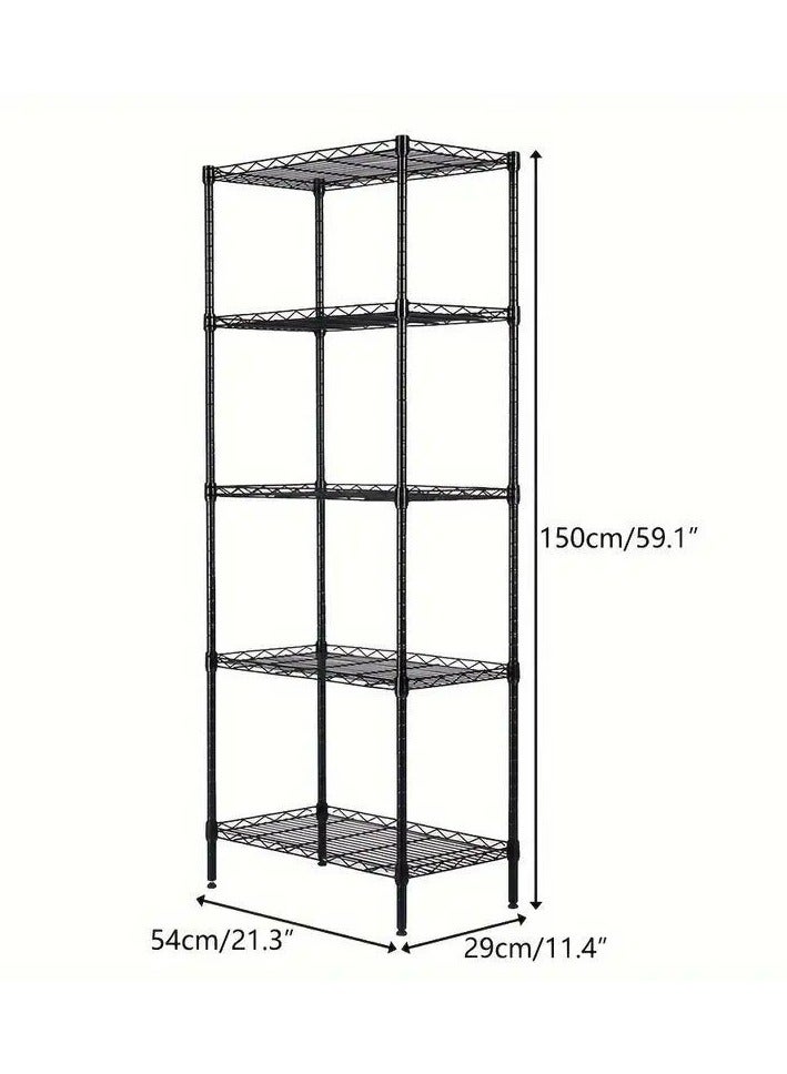 5-Tier Storage Rack Heavy Carbon Steel Rack Metal Rack Shelves Organizer with Stand Leveling Feet Adjustable Shelf Racks for Home, Bathroom, Kitchen Rack, Office, Garage 150 x 55 x 30cm - Image 2