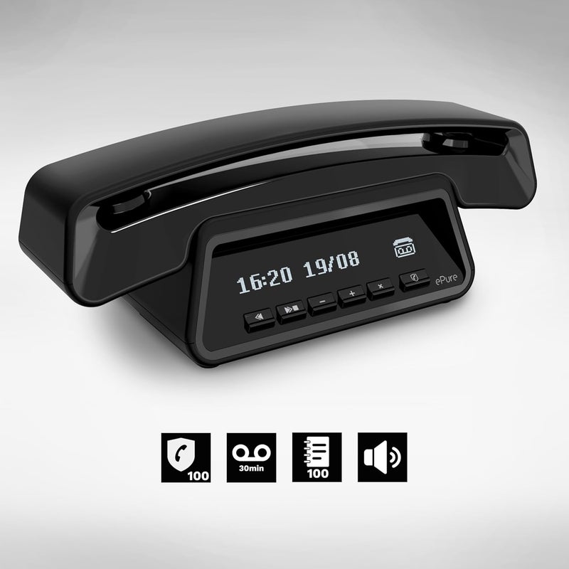 Alcatel ePure Premium - DECT cordless landline telephone with answering machine - Vintage design - Smart display base - Large graphic display - Handsfree - Call blocking function - Black - Image 3