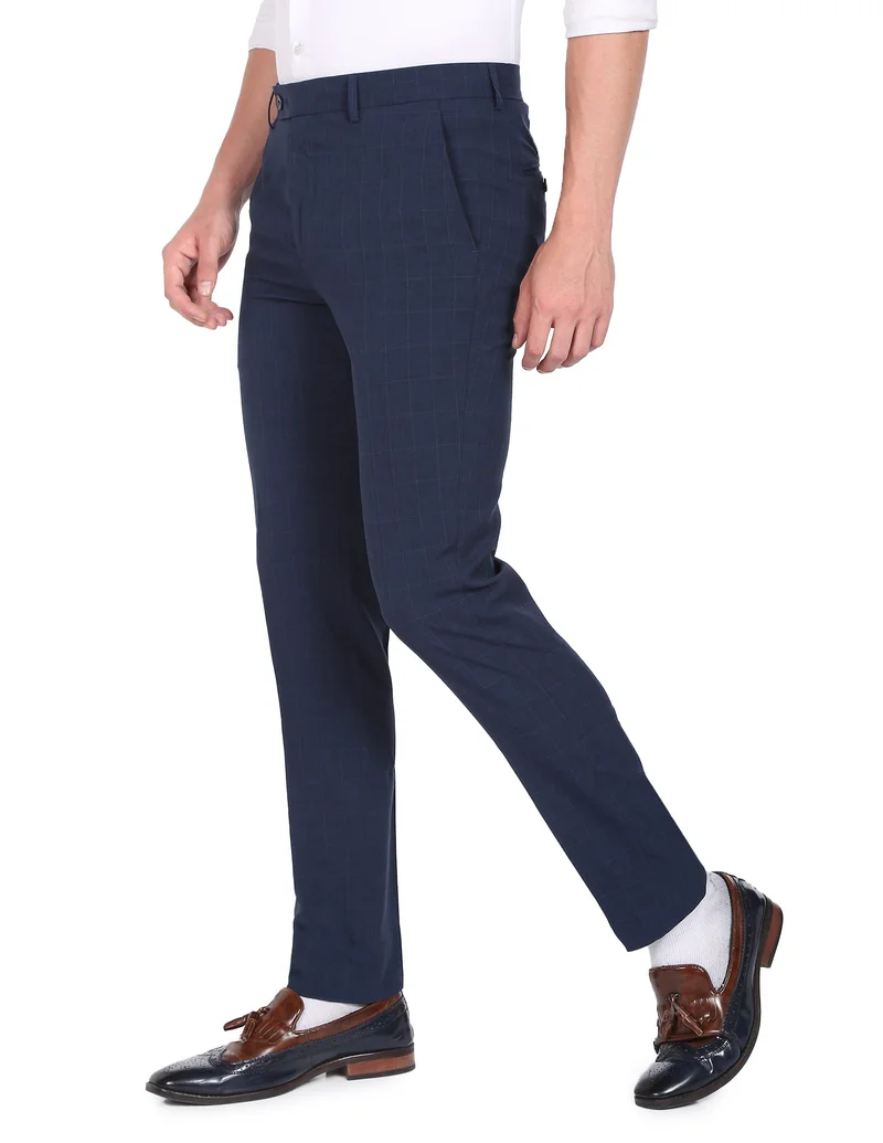 Arrow Navy Jackson Super Slim Fit Smart Flex Trousers for Men | Best Price UAE