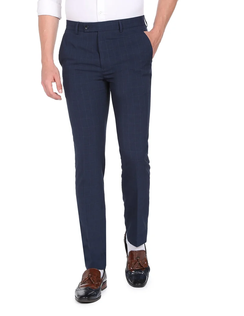 Arrow Navy Jackson Super Slim Fit Smart Flex Trousers for Men | Best Price UAE