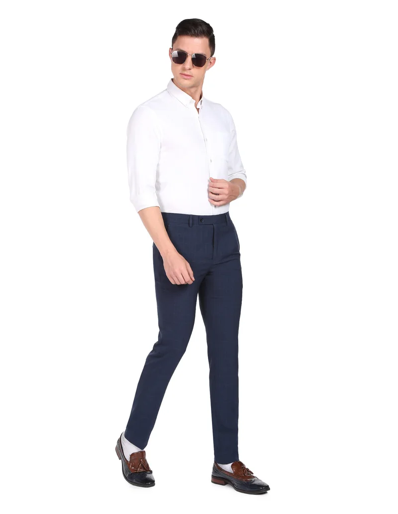 Arrow Navy Jackson Super Slim Fit Smart Flex Trousers for Men | Best Price UAE