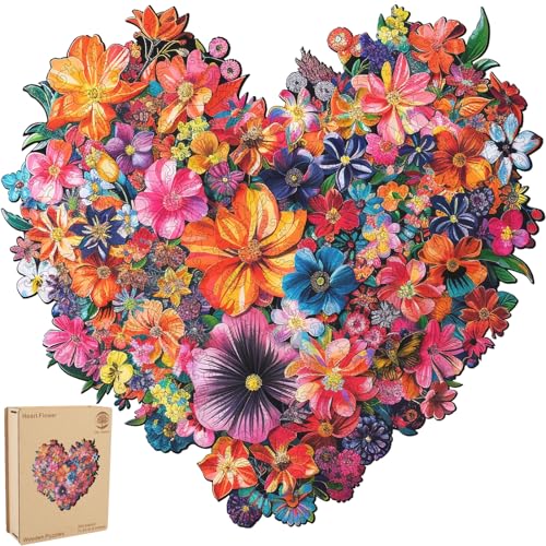 Mys Aurora Puzzles for Adults Heart Flower Wooden Puzzles 200 Pieces Unique Shaped Jigsaw Puzzles for Adults Fun Challenge Family Game 112 x 108 FSC Certified - Image 1