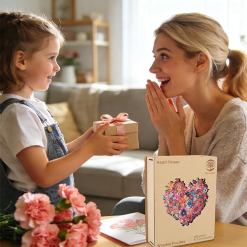 Mys Aurora Puzzles for Adults Heart Flower Wooden Puzzles 200 Pieces Unique Shaped Jigsaw Puzzles for Adults Fun Challenge Family Game 112 x 108 FSC Certified - Image 5