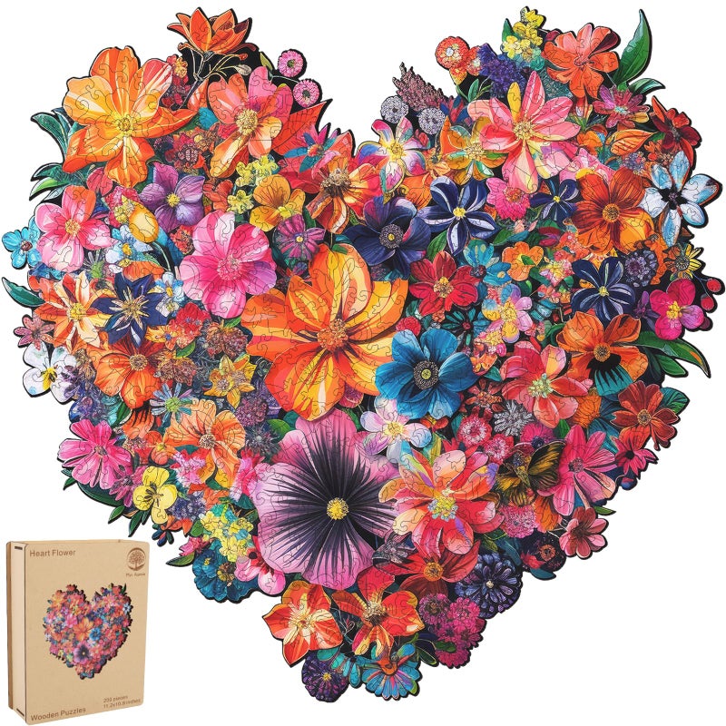 Mys Aurora Puzzles for Adults Heart Flower Wooden Puzzles 200 Pieces Unique Shaped Jigsaw Puzzles for Adults Fun Challenge Family Game 112 x 108 FSC Certified - Image 3