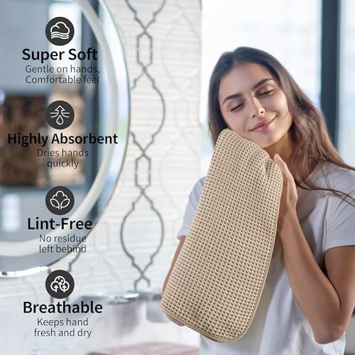 Microfiber Waffle Hand Towels, 4 Pieces, Soft, Absorbent, Fast Drying, Lint Free 430 GSM (Beige) - Image 4