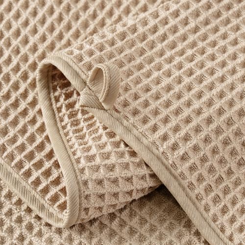 Microfiber Waffle Hand Towels, 4 Pieces, Soft, Absorbent, Fast Drying, Lint Free 430 GSM (Beige) - Image 3