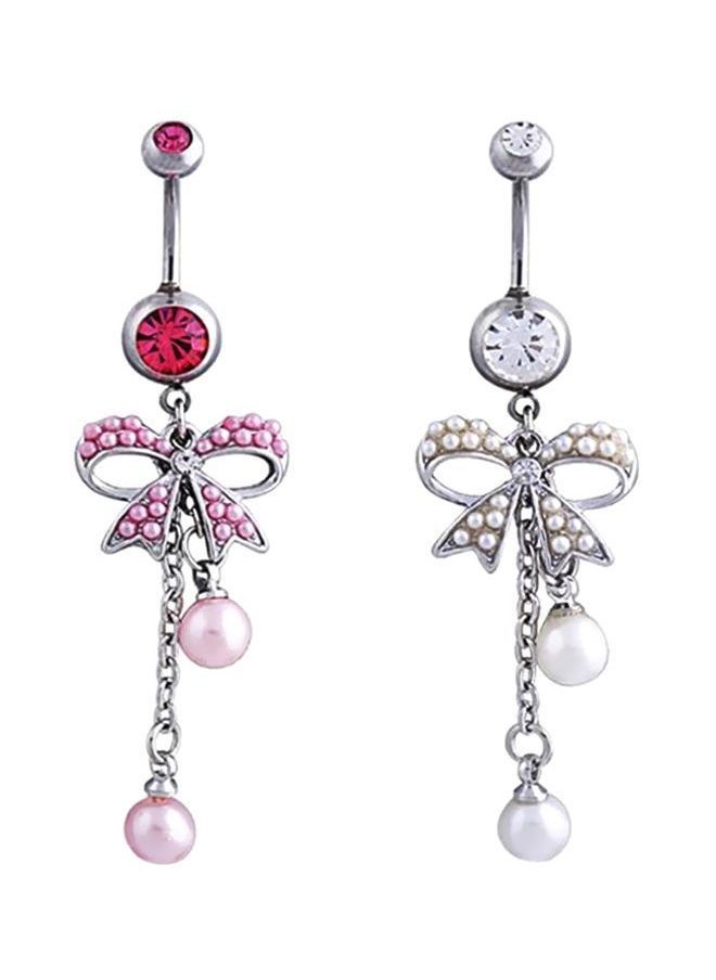NIBEMINENT - 2-Piece Stone Studded Bow Designed Belly Rings - Image 1