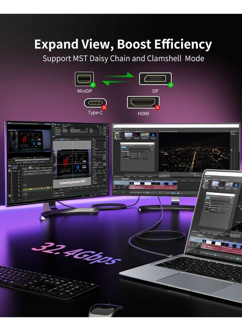 3m, mini DisplayPort Cable 1.4 to DP Cable (8K@60Hz, 2K@240Hz，4K@144Hz,32.4Gbps)，Compatible for Laptop PC TV Gaming Monitor - Image 2