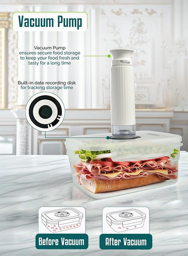 HavenPlus Food Vacuum Container Set with Pump and Built-in Date Indicator, 3 pcs Re-usable Food Containers, Airtight Plastic Storage, 500ml, 1000ml, 2000ml - Image 3