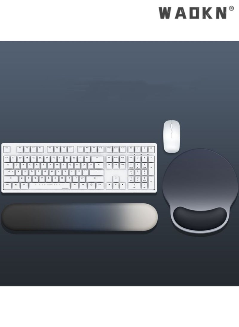 WAOKN Stylish Gradient Blue-Black Ergonomic Mouse Pad with Wrist Rest and Keyboard Hand Support - 2-Piece Set for Enhanced Comfort, Reduced Strain, and Modern Aesthetics in Office or Home Workspace  - Image 1