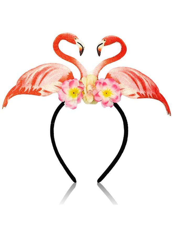 Doneace Hawaiian Party Headband Flamingo Hair Hoop Flowers Head Boppers Headwear Tropical Party Decorations Aloha Luau Party Decor Floral Hair Supplies Blossom Summer Beach Hair Accessories for Adult Kids1PCS - Image 1