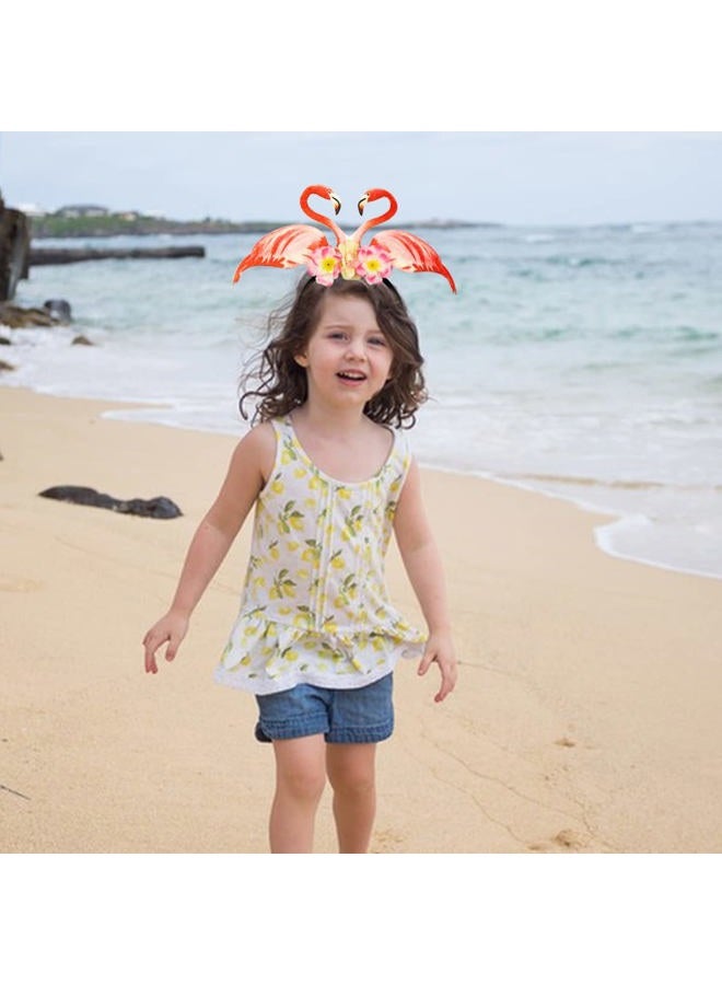 Doneace Hawaiian Party Headband Flamingo Hair Hoop Flowers Head Boppers Headwear Tropical Party Decorations Aloha Luau Party Decor Floral Hair Supplies Blossom Summer Beach Hair Accessories for Adult Kids1PCS - Image 5