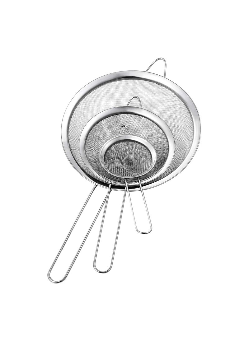 Bukela Stainless Steel Fine Mesh Strainer, Set of 3 Fine Mesh Strainer for Kitchen, Use for Tea, Flour, Rice, Juice, Vegetable, Etc, 3.15", 5.51", 7.88", Silver  - Image 1