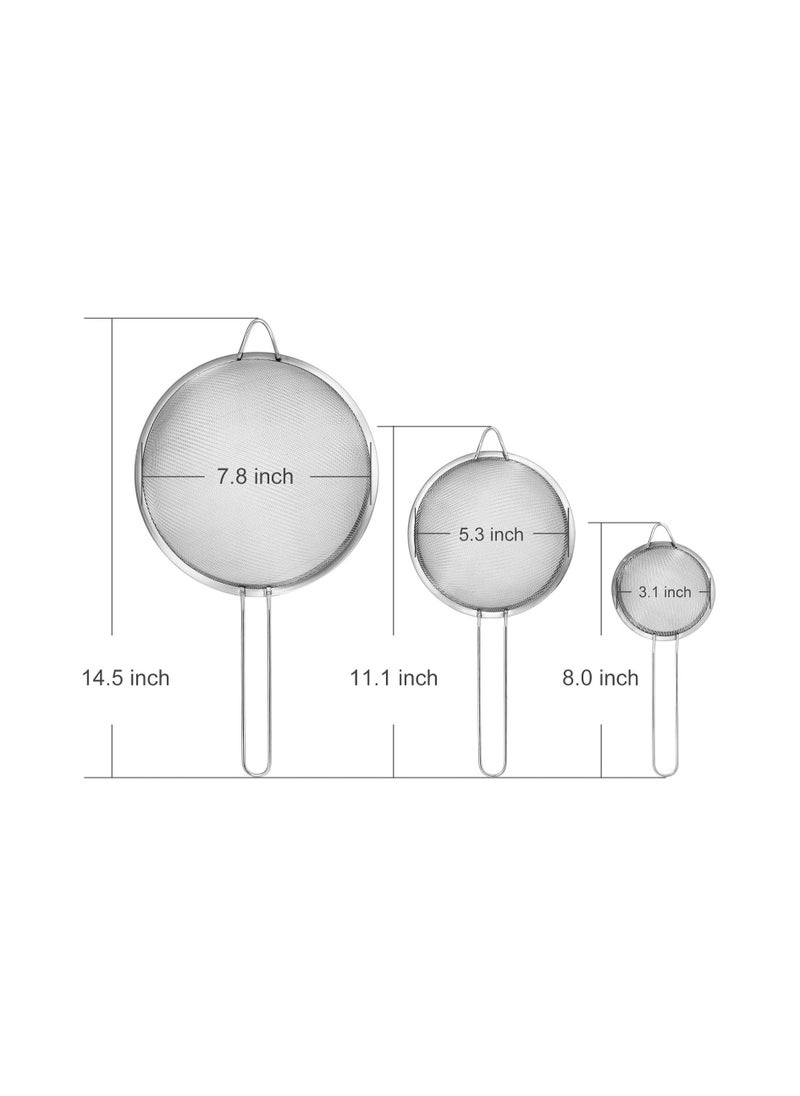 Bukela Stainless Steel Fine Mesh Strainer, Set of 3 Fine Mesh Strainer for Kitchen, Use for Tea, Flour, Rice, Juice, Vegetable, Etc, 3.15", 5.51", 7.88", Silver  - Image 2