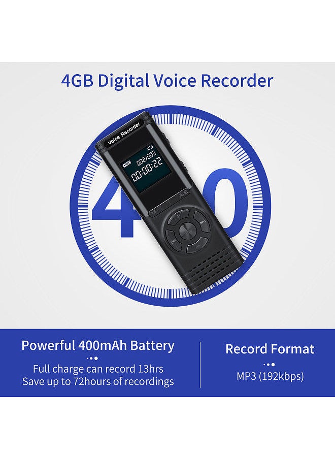 Generic - 4GB Digital Voice Recorder Voice Activated Recorder Dictaphone MP3 Player HD Recording 13 Continuous Recording Line-In Function for Meeting Lecture Interview Class MP3 Record - Image 1