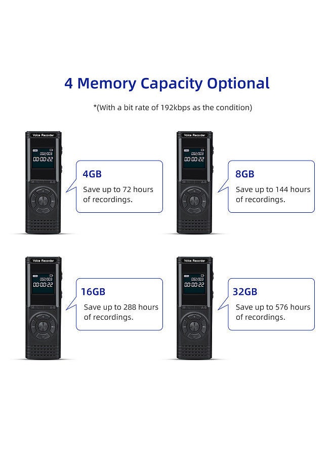 Generic - 4GB Digital Voice Recorder Voice Activated Recorder Dictaphone MP3 Player HD Recording 13 Continuous Recording Line-In Function for Meeting Lecture Interview Class MP3 Record - Image 1