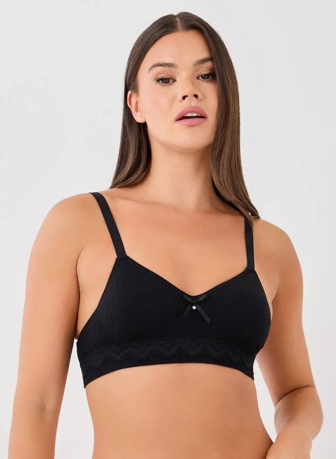 Styli Pack of 3 - Padded Non-Wired Textured Bra with Bow Detail