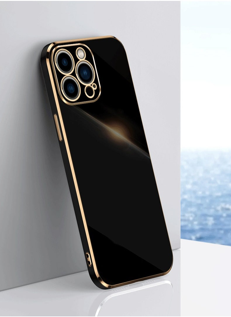 Iphone 14 Pro Black Mobile Phone Case Cover, Luxury Plating Soft Back Cover, Raised Full Camera Protection