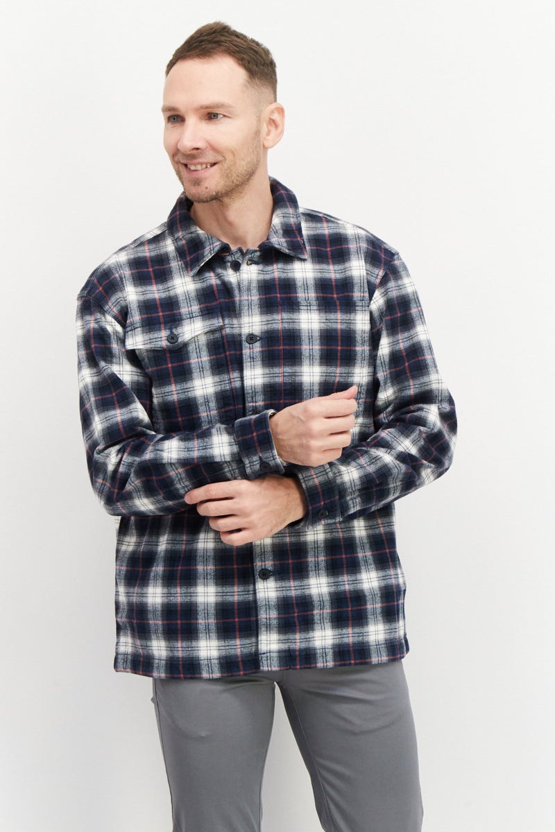 ESPRIT Men Plaid Long Sleeve Shirt Jacket, White - Image 1