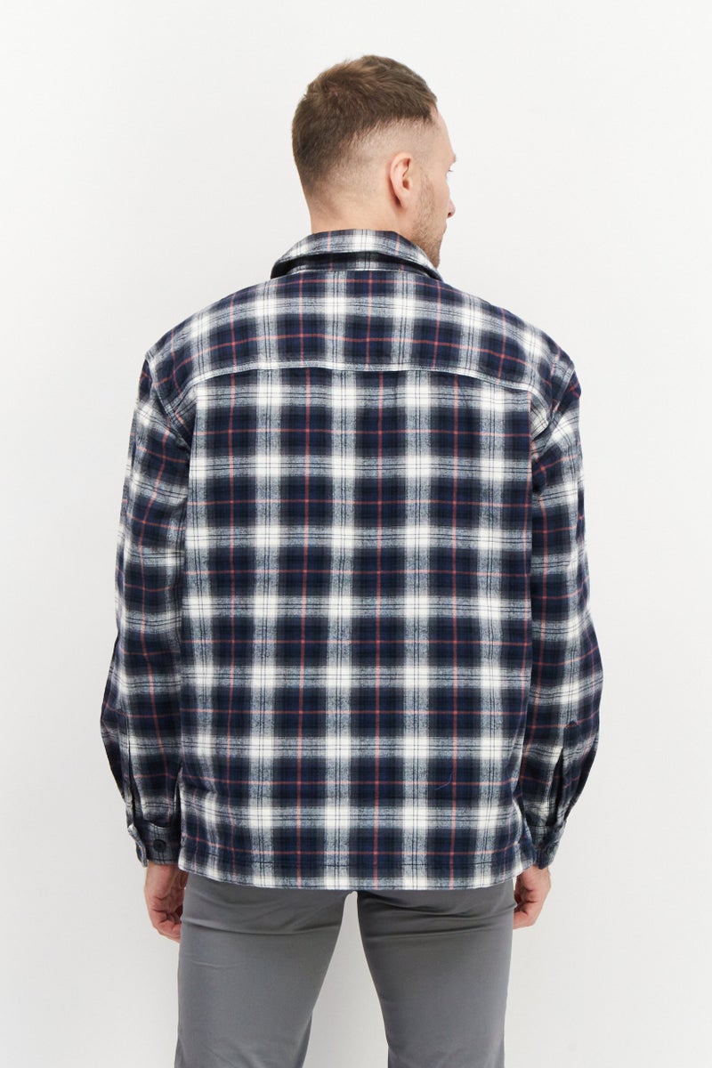 ESPRIT Men Plaid Long Sleeve Shirt Jacket, White - Image 3