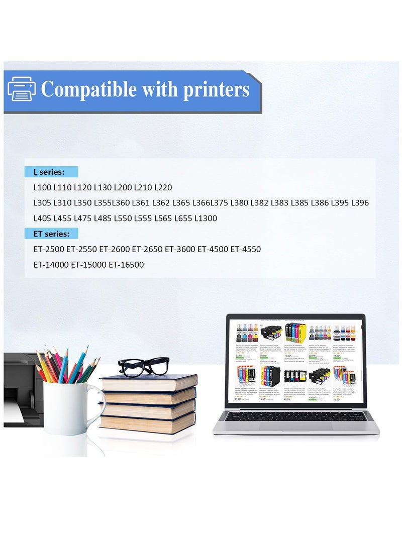 حبر 664 T664 متوافق مع عبوات حبر إعادة التعبئة Epson T664 يعمل مع طابعات EcoTank ET-2650 ET-2500 ET-2550 ET-2600 ET-4500 ET-14000 L100 L110 L120 L200 L210 L300 L350 L355 L550 L555، عبوة من 4 قطع - Image 2