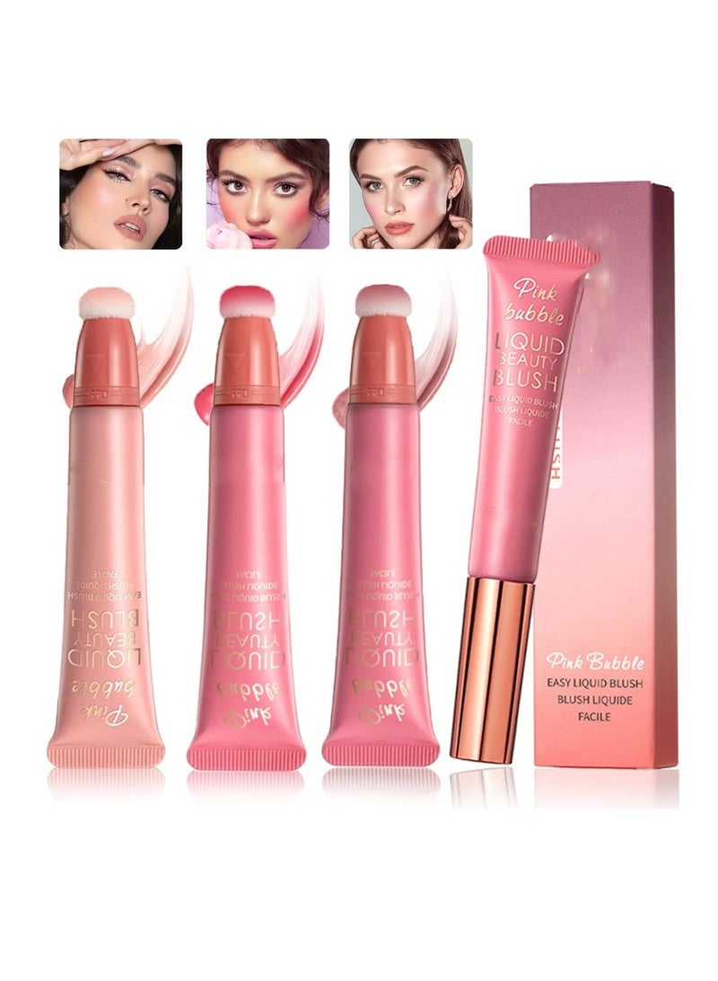 Liquid Blush Beauty Wand, 3 Colors Matte Cream Face Blushes Stick with Cushion Applicator, Multi-use Makeup Waterproof Blendable Rouge Liquid Blush Stick For Cheeks Glow Dewy Finish  - Image 1
