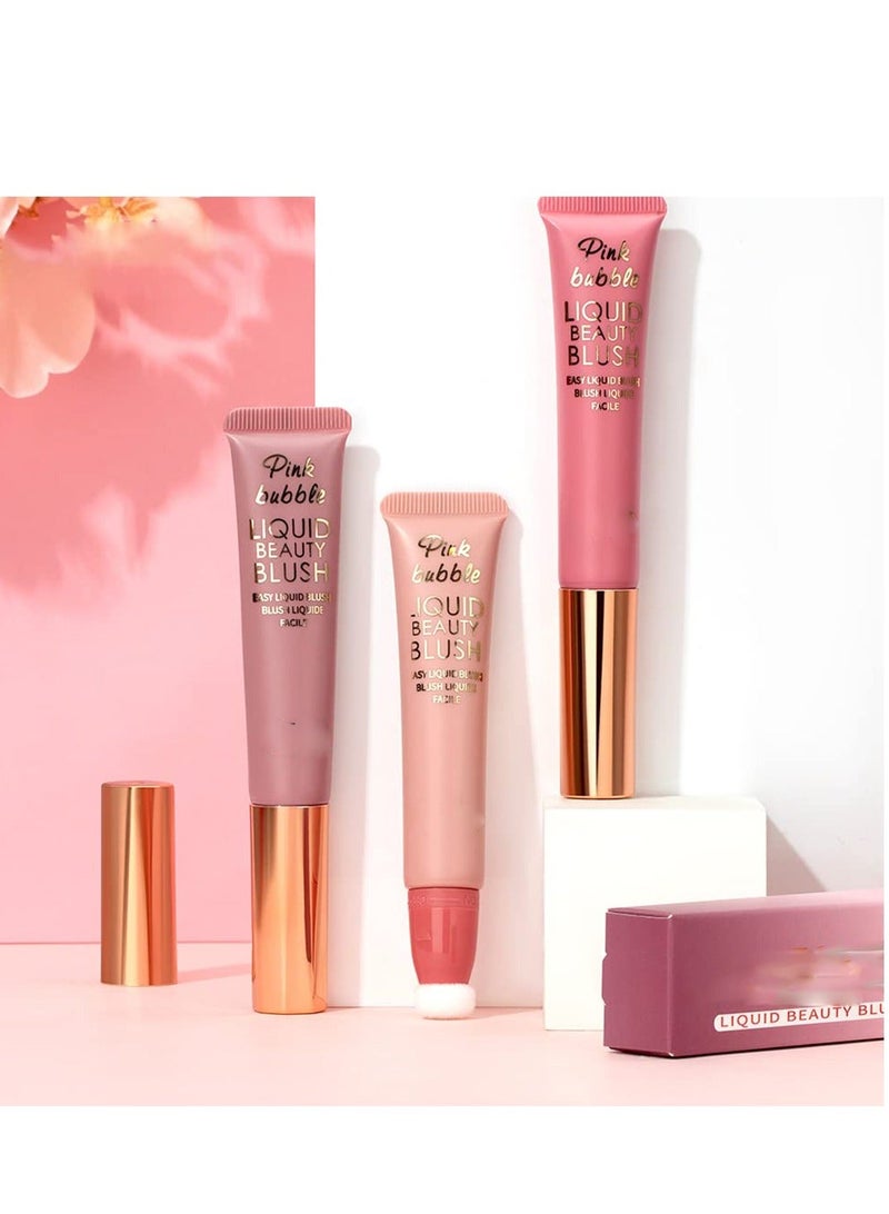 Liquid Blush Beauty Wand, 3 Colors Matte Cream Face Blushes Stick with Cushion Applicator, Multi-use Makeup Waterproof Blendable Rouge Liquid Blush Stick For Cheeks Glow Dewy Finish  - Image 2
