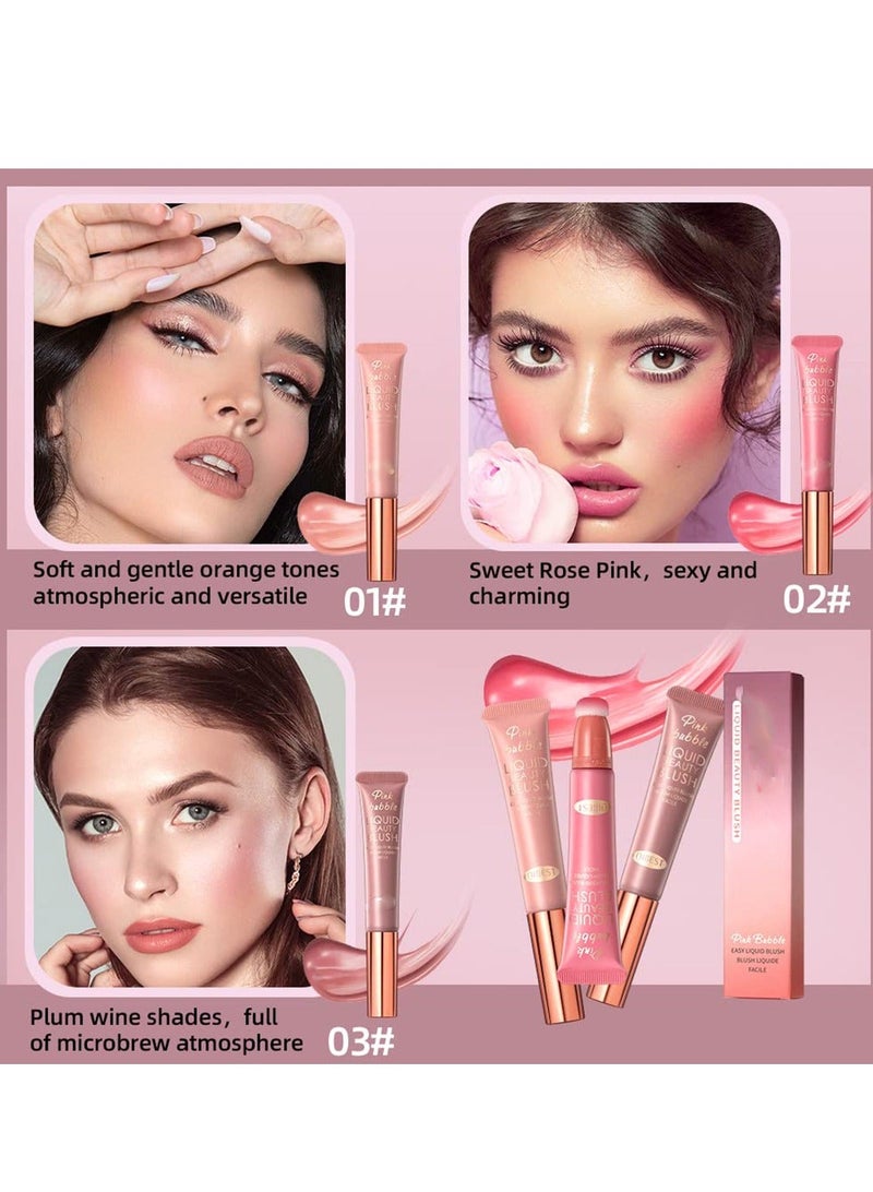 Liquid Blush Beauty Wand, 3 Colors Matte Cream Face Blushes Stick with Cushion Applicator, Multi-use Makeup Waterproof Blendable Rouge Liquid Blush Stick For Cheeks Glow Dewy Finish  - Image 5
