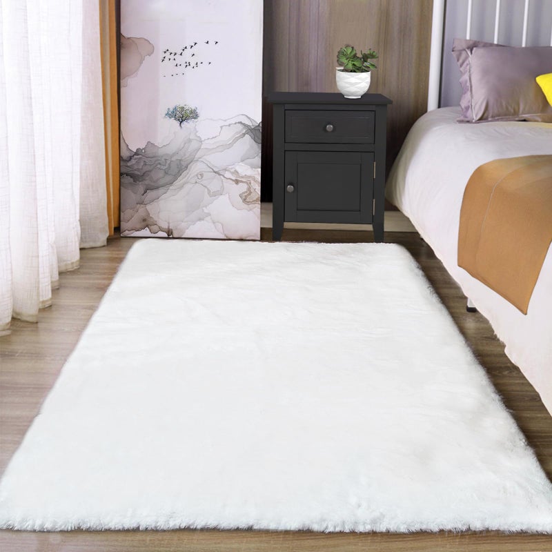 Latepis Washable Rugs 3x5 White Fluffy Shag Rug Shaggy Rug for Living Room Super Soft Area Rugs for Bedroom Nursery - Image 1