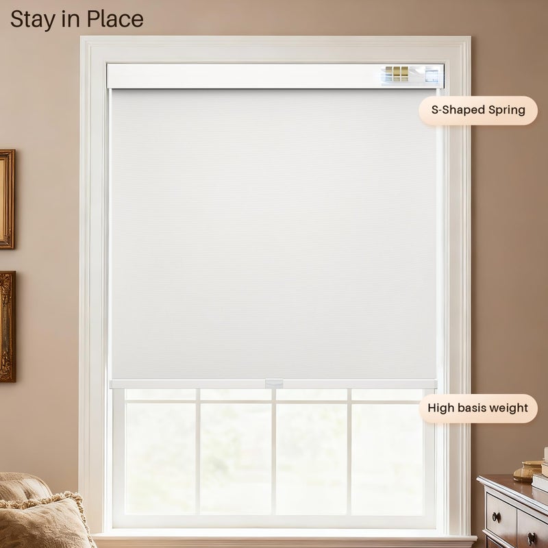 JaeJaes Cordless Blackout Roller Shades,Pull Down Free-Stop Window Roller Shades,Thermal Insulated Fabric,UV Protection,Blinds for Bedroom and Office (White, 23" W x 72" H) - Image 2