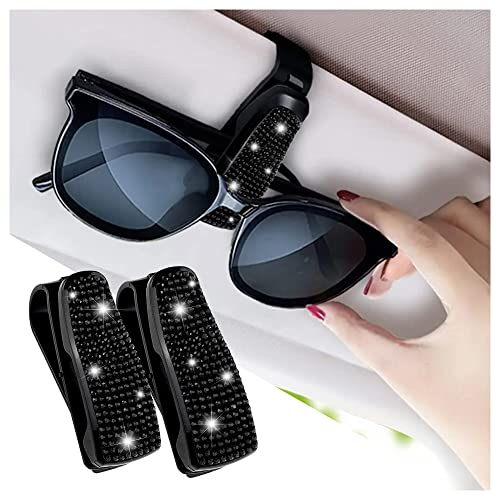Turcee Set of 2 Bling Rhinestone Car Sun Visor Glasses Holders with AntiScratch SpongeCar Decoration for Women GirlsTicket Card Clip Visor OrganizerUniversal Rhinestone Auto Accessories Black2pcs - Image 1