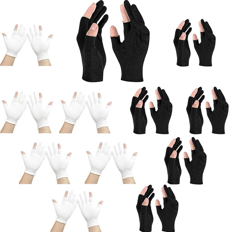 24Pcs Moisturizing Cotton Fingerless Gloves Cotton Gloves for Eczema Moisturising Gloves Overnight Eczema Gloves Set of 12Pairs 6 Black and 6 White Ideal for Nighttime Hand Care and Spa Therapy