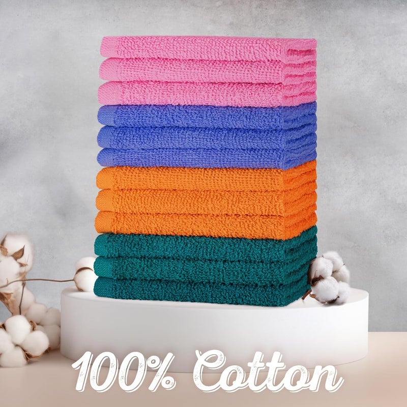 DecorRack 12 Pack 100% Cotton Wash Cloth, Luxurious Soft, 12 x 12 inch Ultra Absorbent, Machine Washable Washcloths, Assorted Colors (12 Pack) - Image 2