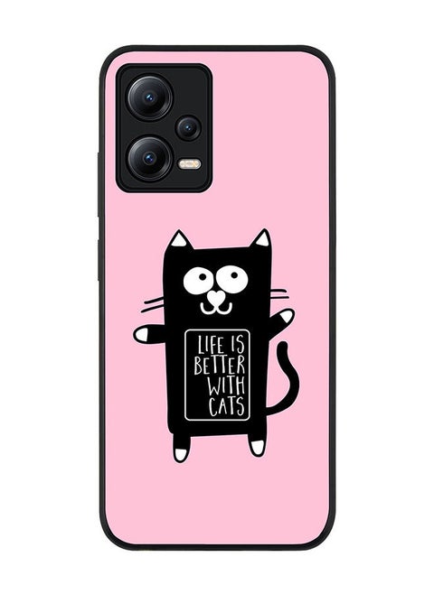 Rugged Black edge case for Poco X5 / Redmi Note 12 5G Slim fit Soft Case Flexible Rubber Edges Anti Drop TPU Gel Thin Cover - Life is better with cats