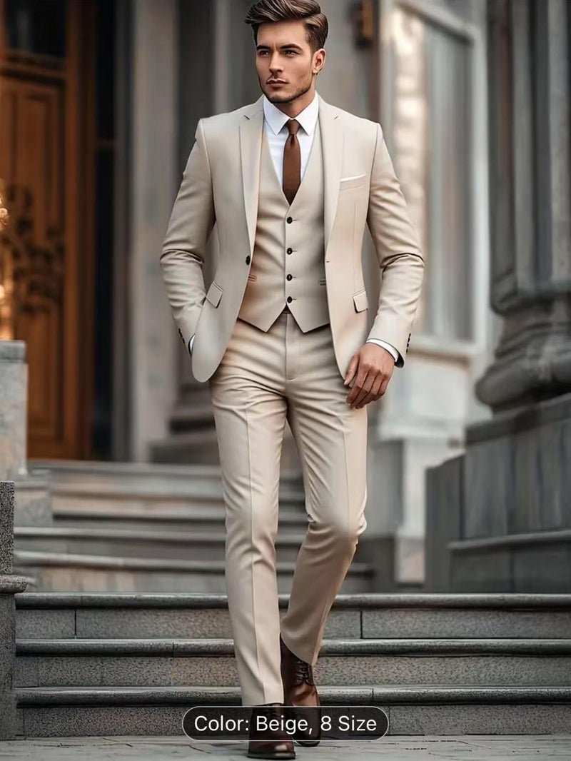 Men'S Slim Suit Suit Wedding Groom Business Dress Wedding Best Man Three-Piece Suit - Image 2