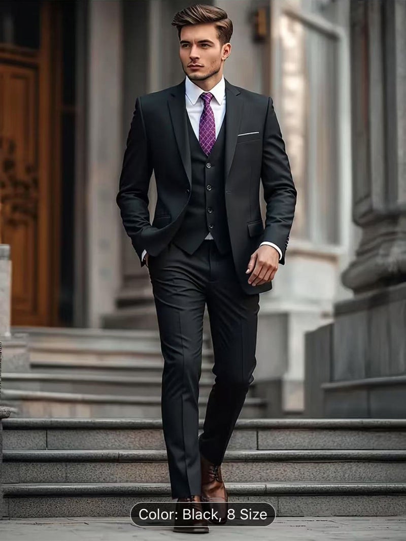 Men'S Slim Suit Suit Wedding Groom Business Dress Wedding Best Man Three-Piece Suit - Image 3