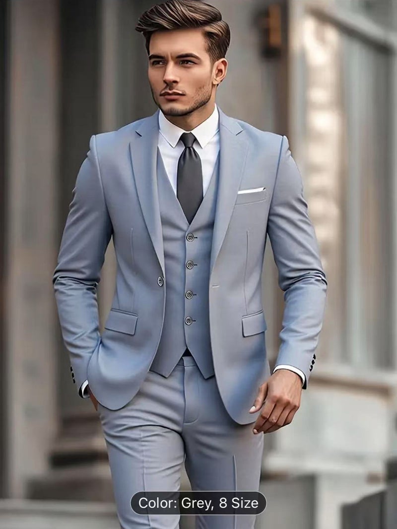 Men'S Slim Suit Suit Wedding Groom Business Dress Wedding Best Man Three-Piece Suit - Image 4
