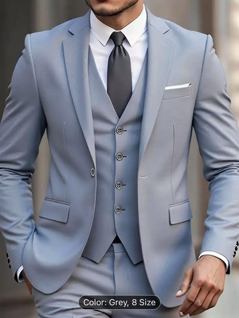 Men'S Slim Suit Suit Wedding Groom Business Dress Wedding Best Man Three-Piece Suit - Image 1