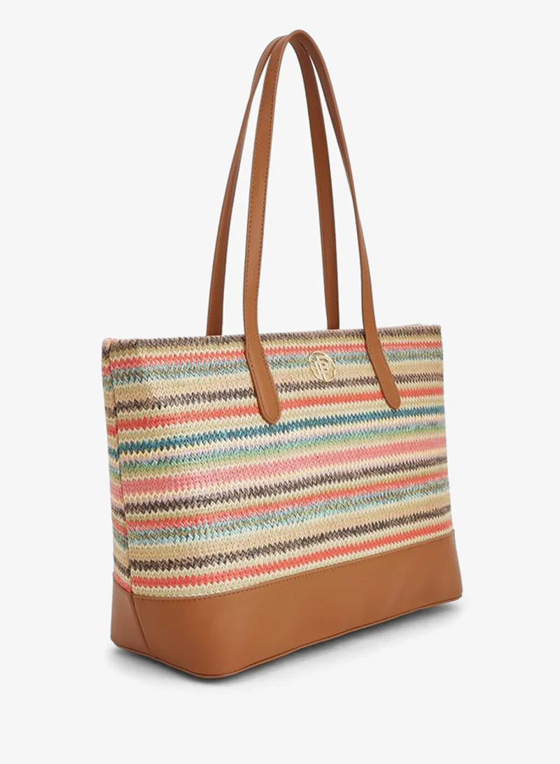 Peppermint Striped Tote Bag With Zip Closure
