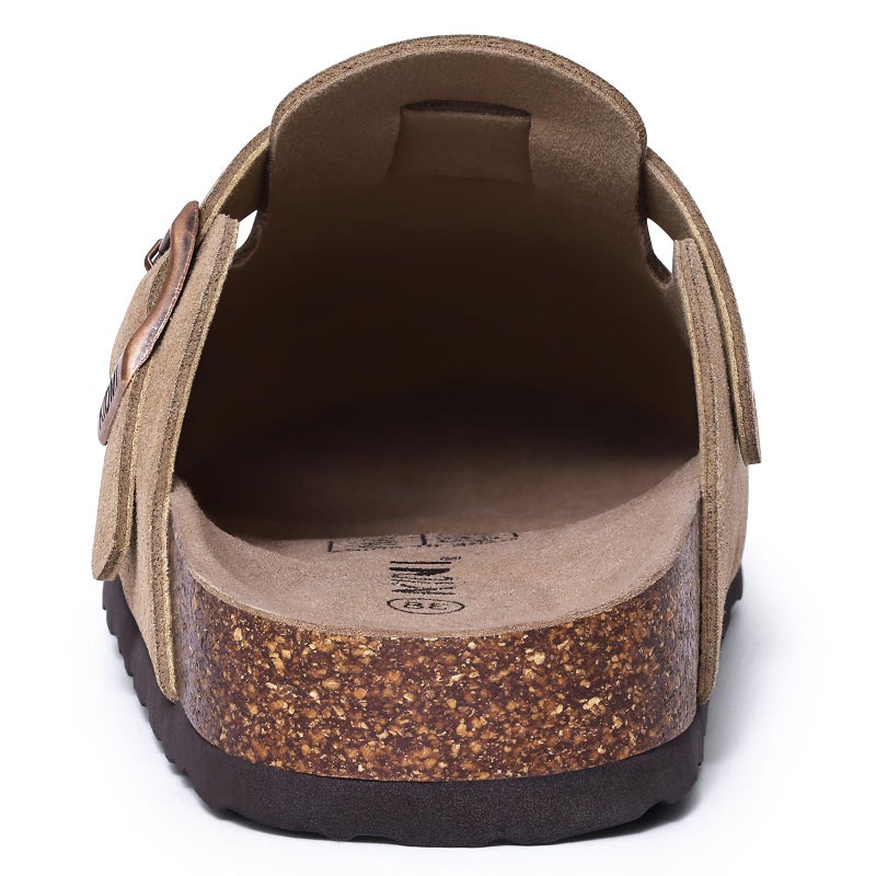 KIDMI Unisex Vegan Suede Clogs Leather Mules Womens Mens Cork Footbed Potato Shoes with Arch Support, Vegan Suede Taupe, Size 44 - Image 5